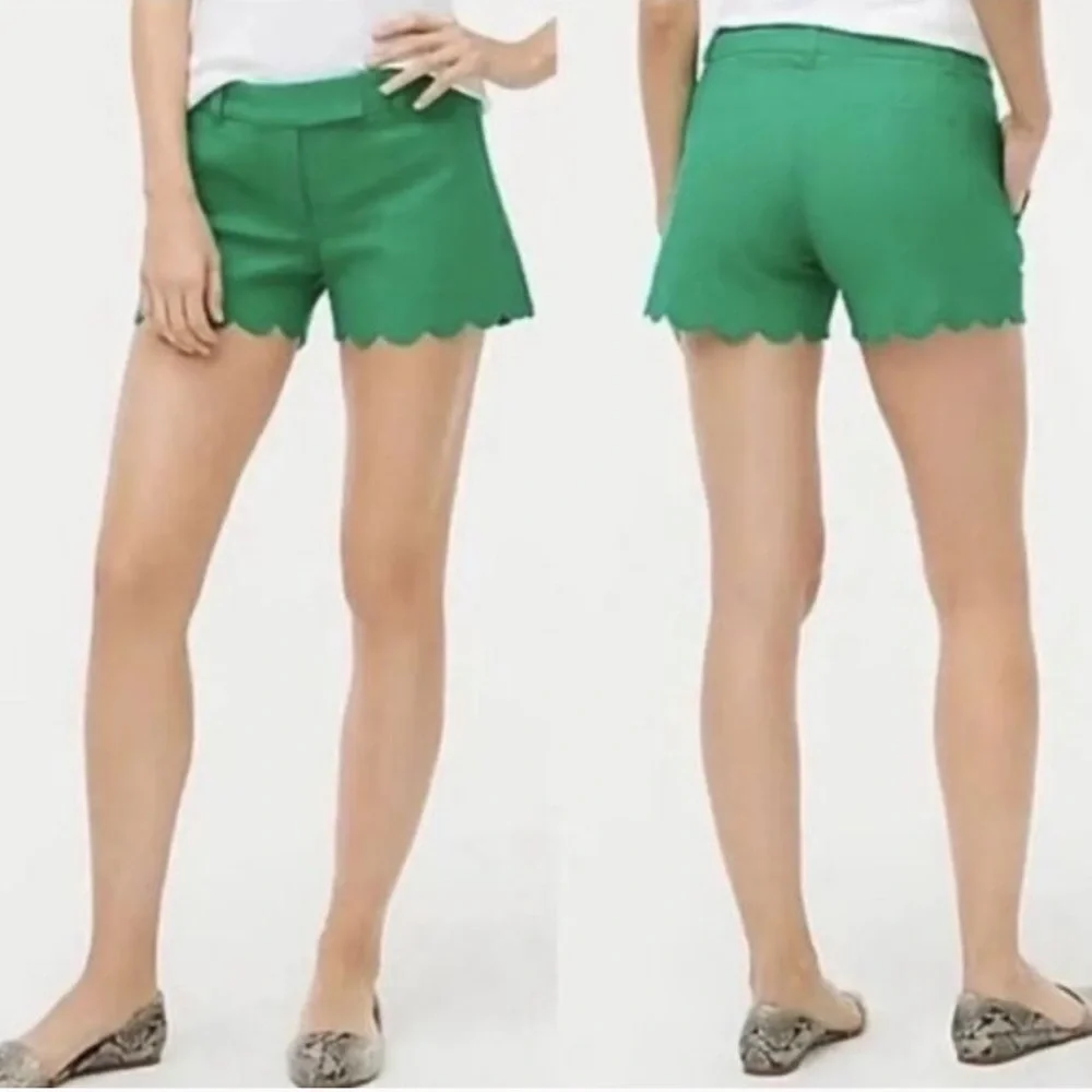 J. Crew | Women’s Green Linen Blend Scalloped Hem Shorts Size 0